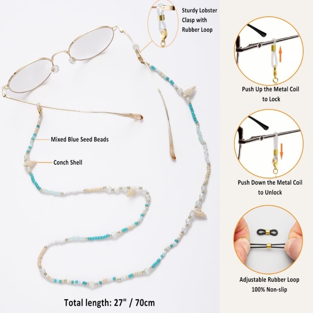 Eyeglass Sunglass Beaded Coastal Beach Seashell Glasses Chain - Picture 2 of 11